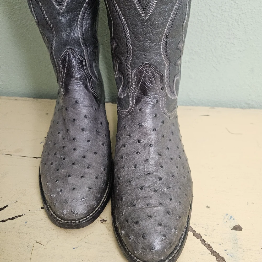 Nocona White Label Gray Ostrich Leather Western Boots 7.5 - Picture 6 of 11
